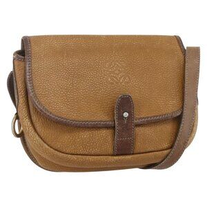 Authentic LOEWE Anagram Shoulder Bag Leather Beige Gold